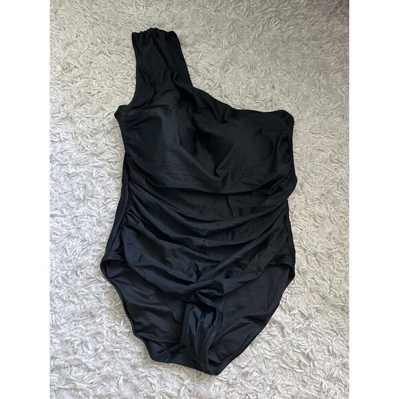 🔥FLASH‎ SALE🔥
 J.Crew Ruched one-shoulder one-piece Black size 18 - Picture 1 of 8